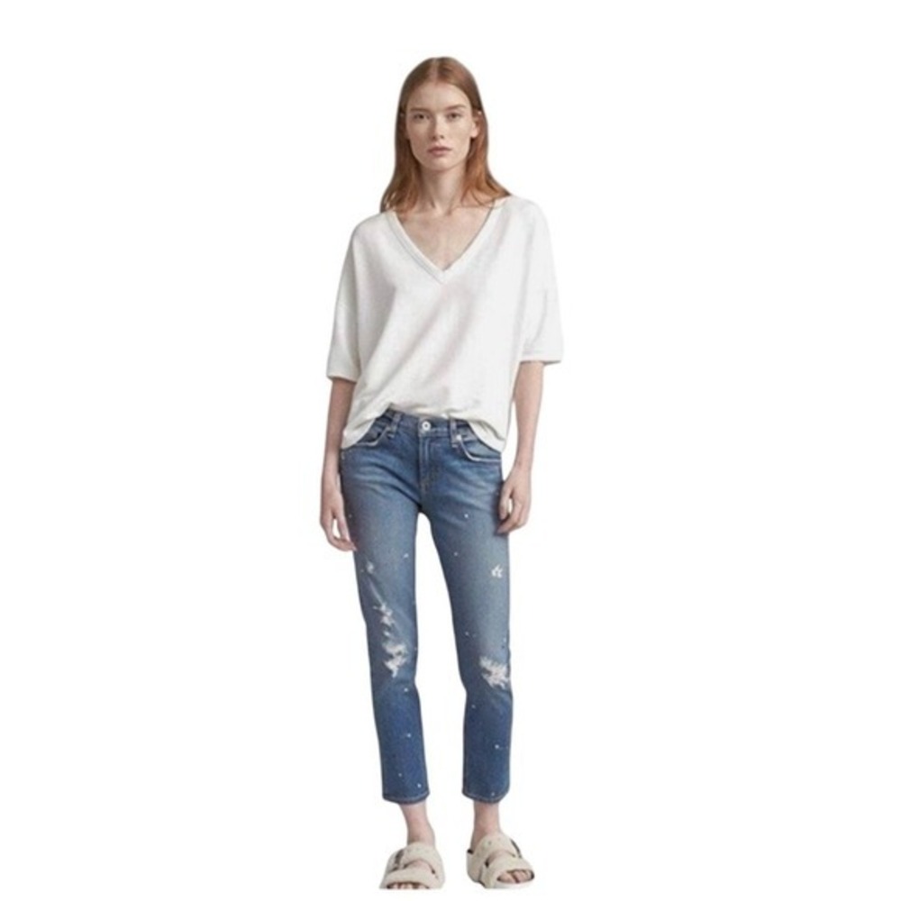 rag & bone Dre Slim Boyfriend Crop Jeans Paint Splatter Distressed Size 29